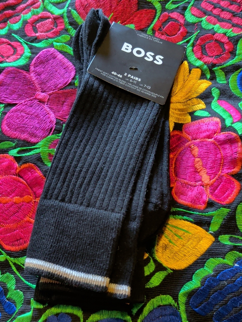 BOSS Black Ribbed Dress Socks with Subtle Silver Stripe - 2 Pack